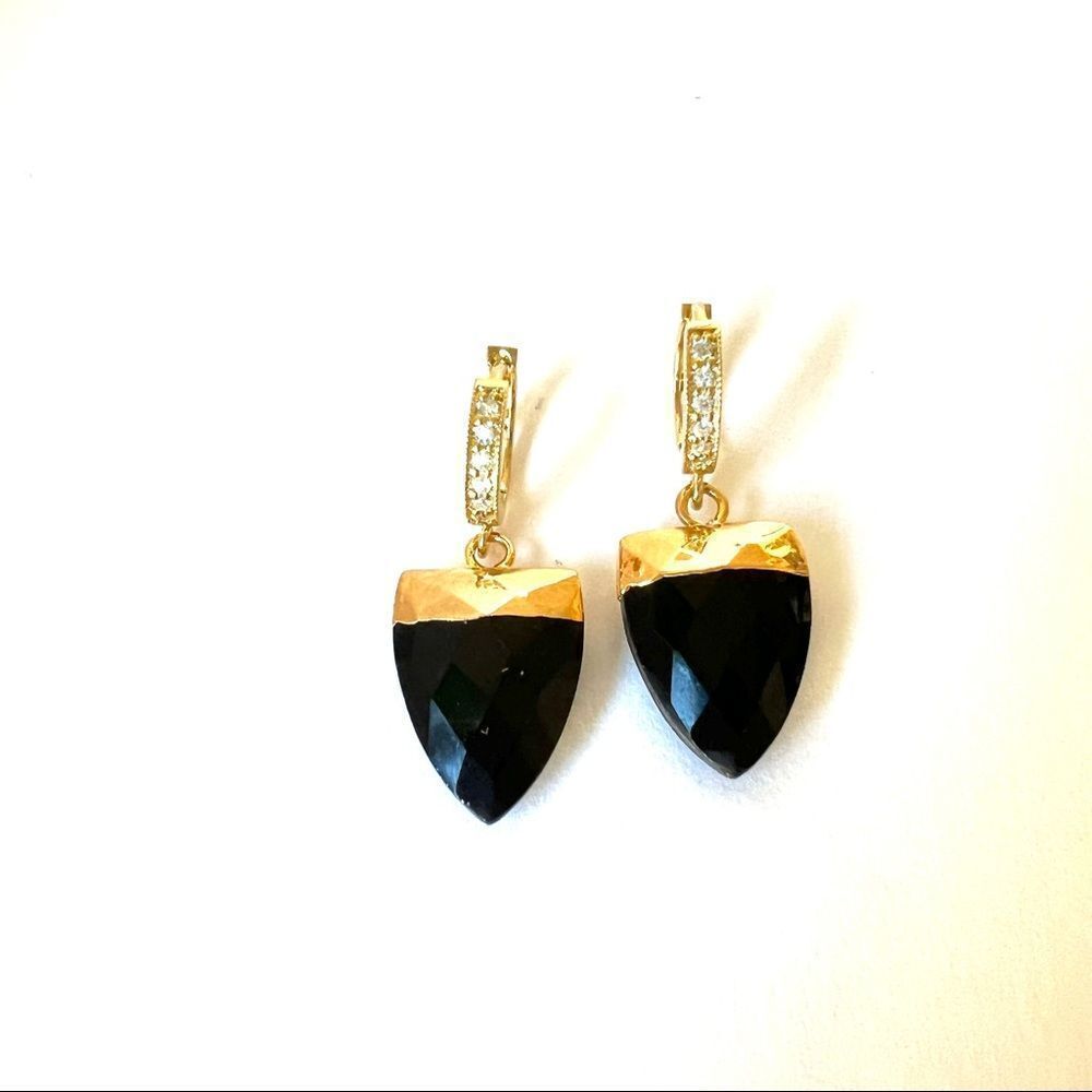 New womens gold huggie hoop earrings with black onyx great for gift for her